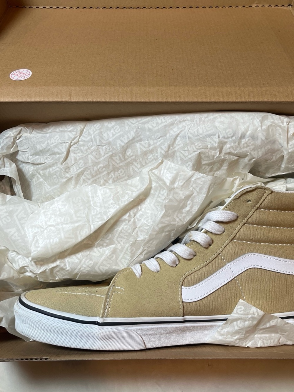 Vans Men’s Sk8-Hi Sneakers in Beige and White